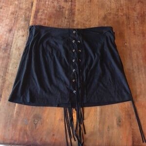 Tobi Skirt Black Faux Suede Fringe Lace Up